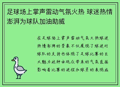足球场上掌声雷动气氛火热 球迷热情澎湃为球队加油助威
